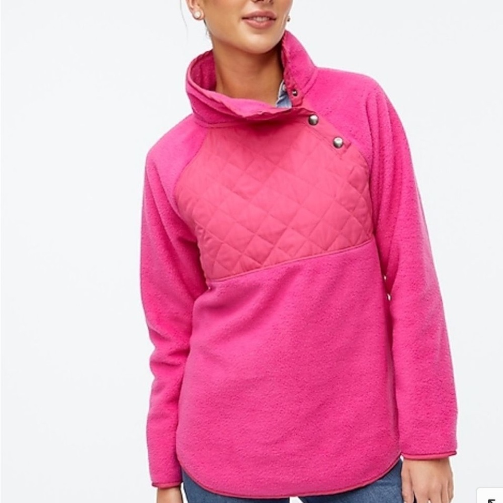 J.Crew women's quilted side-snap fleece pullover - Hot Pink - Size Medium
